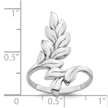 Sterling Silver Rhodium-plated Polished Leaf Size 7 Ring