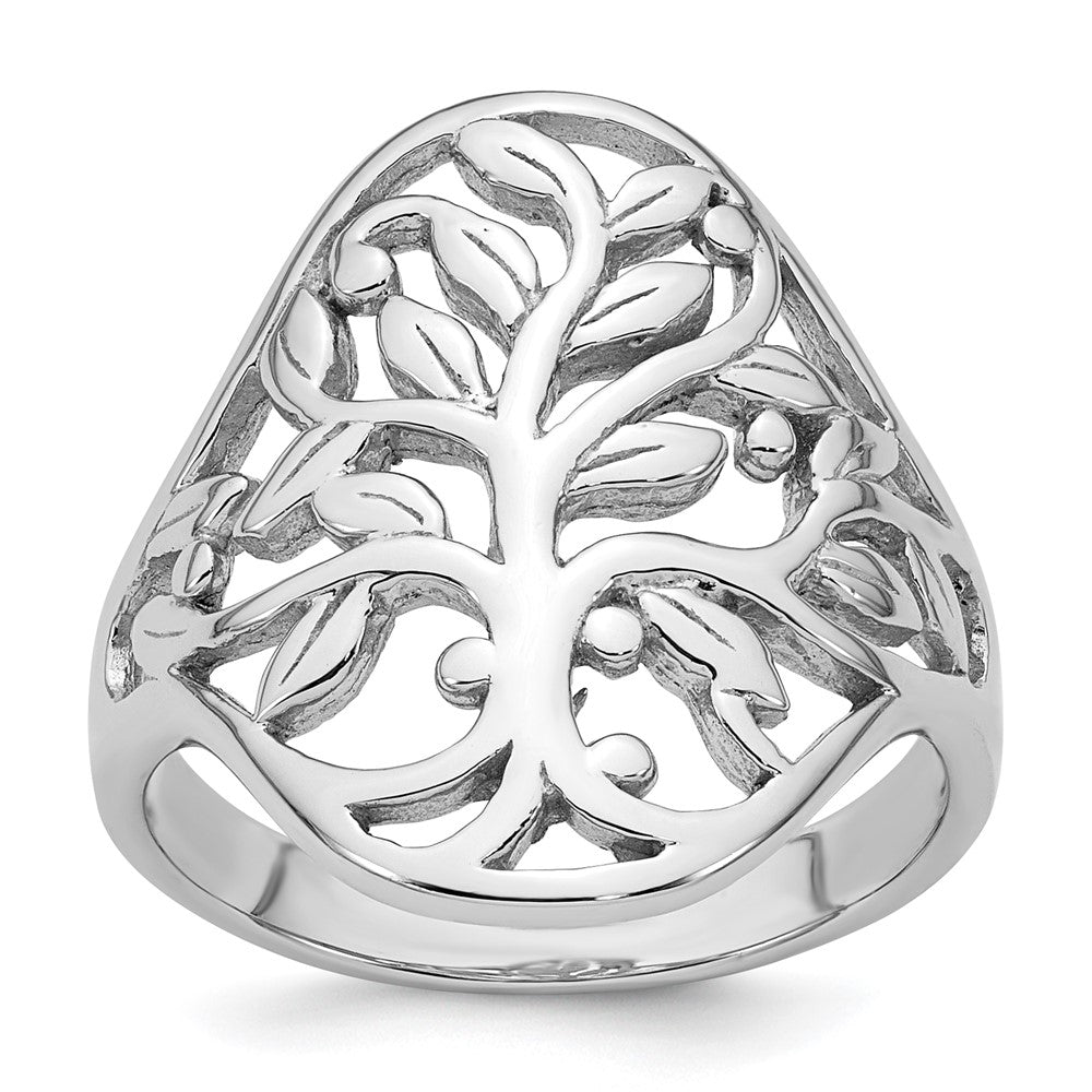 Sterling Silver Rhodium-plated Polished Fancy Tree Size 8 Ring