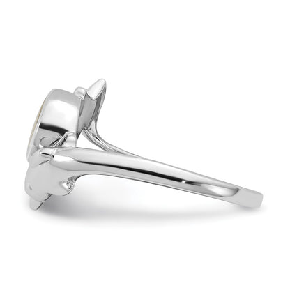 Sterling Silver Rhodium-plated Polished Oval Mother of Pearl and Dolphin Size 6 Ring