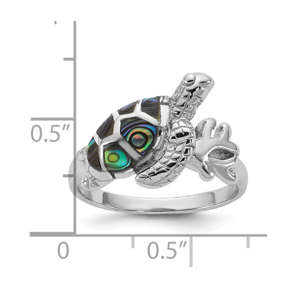 Sterling Silver Rhodium-plated Polished Abalone Sea Turtle Size 7 Ring