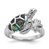 Sterling Silver Rhodium-plated Polished Abalone Sea Turtle Size 8 Ring