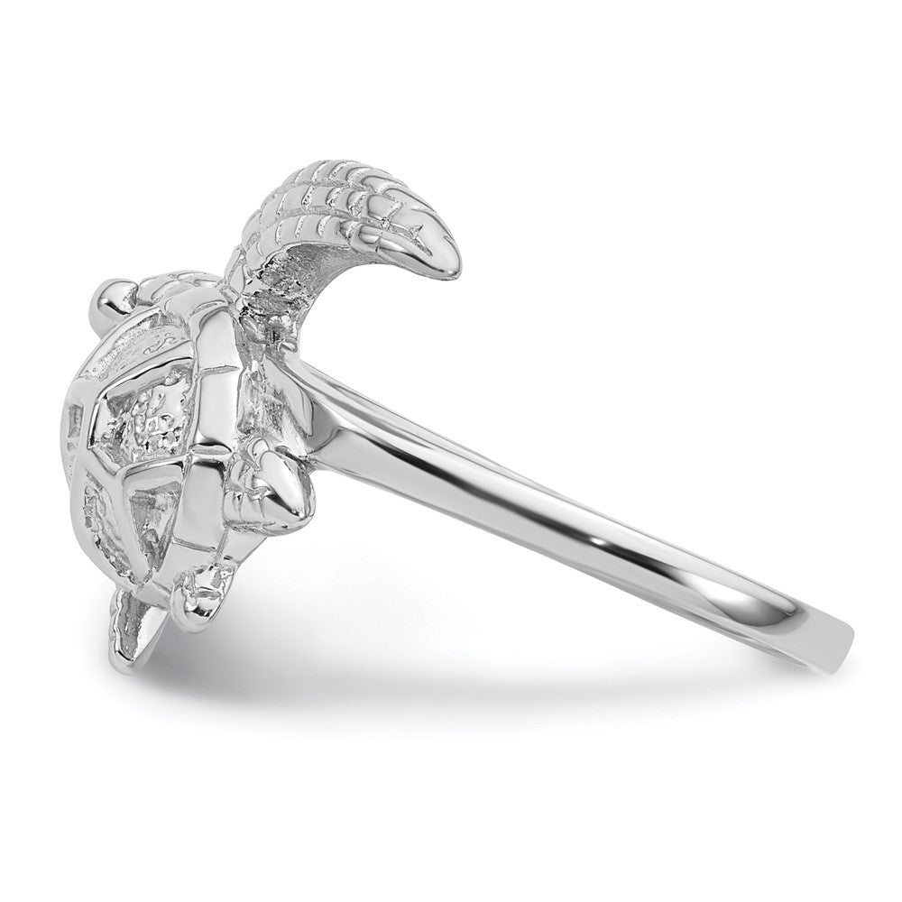 Sterling Silver Rhodium-plated Polished and Textured Sea Turtle Size 6 Ring