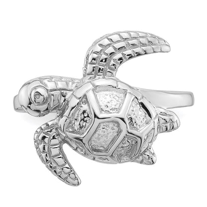 Sterling Silver Rhodium-plated Polished and Textured Sea Turtle Size 6 Ring