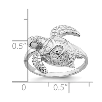 Sterling Silver Rhodium-plated Polished and Textured Sea Turtle Size 7 Ring