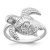 Sterling Silver Rhodium-plated Polished and Textured Sea Turtle Size 6 Ring