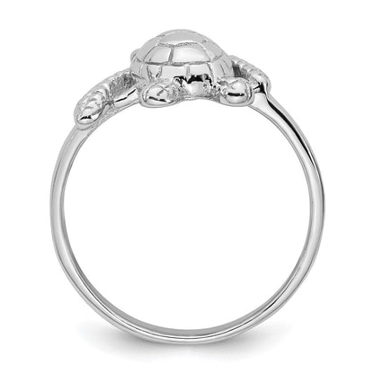 Sterling Silver Rhodium-plated Polished and Textured Sea Turtle Size 8 Ring