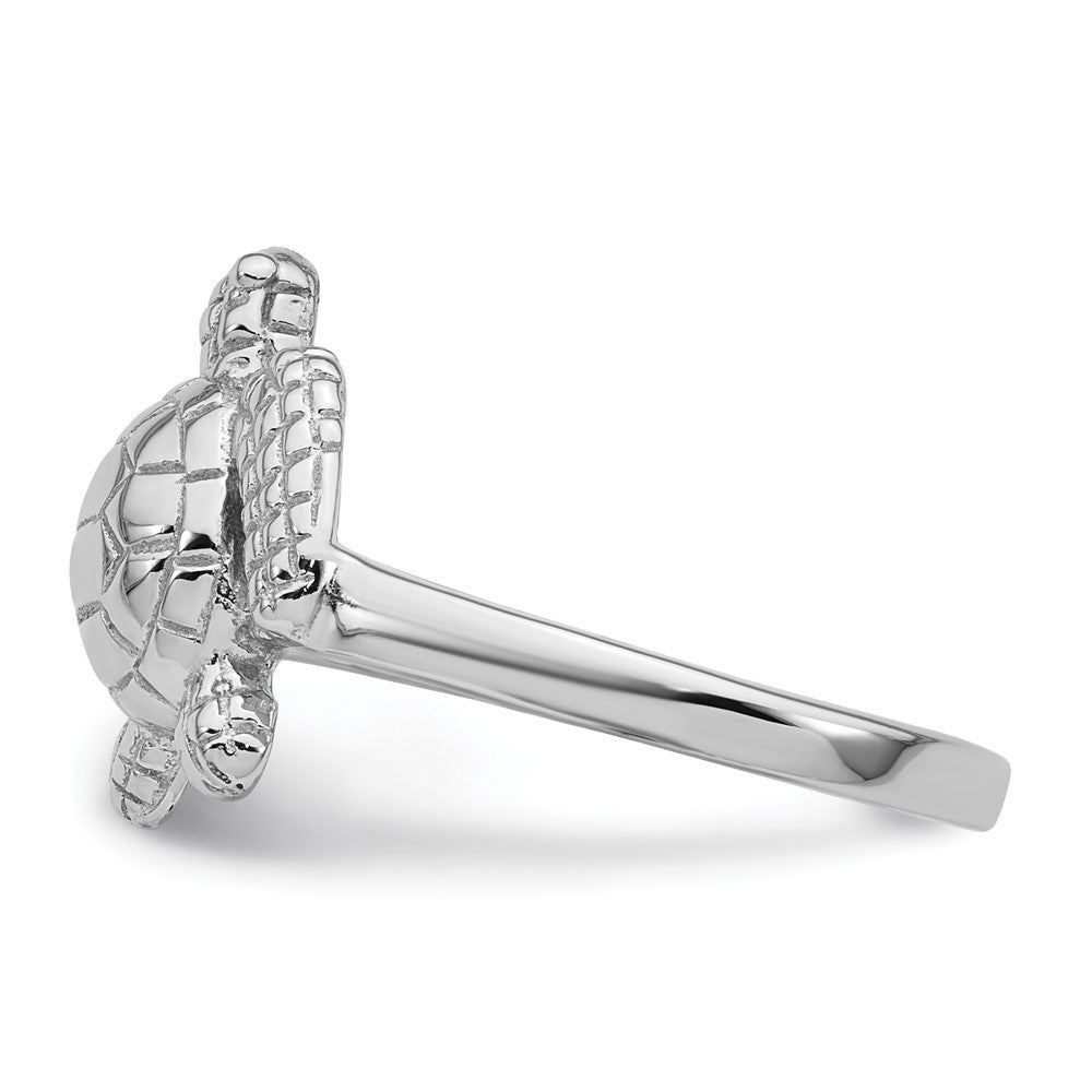 Sterling Silver Rhodium-plated Polished and Textured Sea Turtle Size 6 Ring