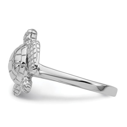 Sterling Silver Rhodium-plated Polished and Textured Sea Turtle Size 7 Ring
