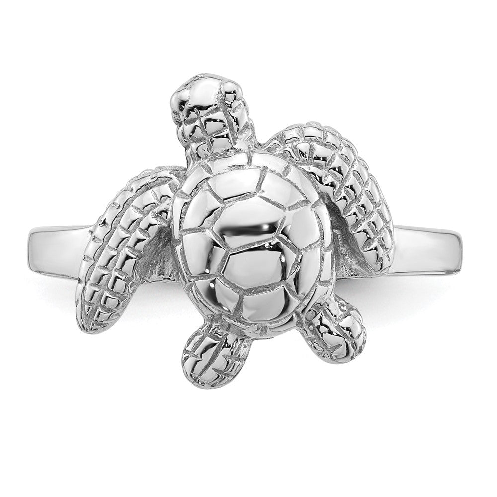 Sterling Silver Rhodium-plated Polished and Textured Sea Turtle Size 7 Ring