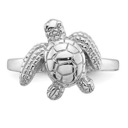 Sterling Silver Rhodium-plated Polished and Textured Sea Turtle Size 7 Ring