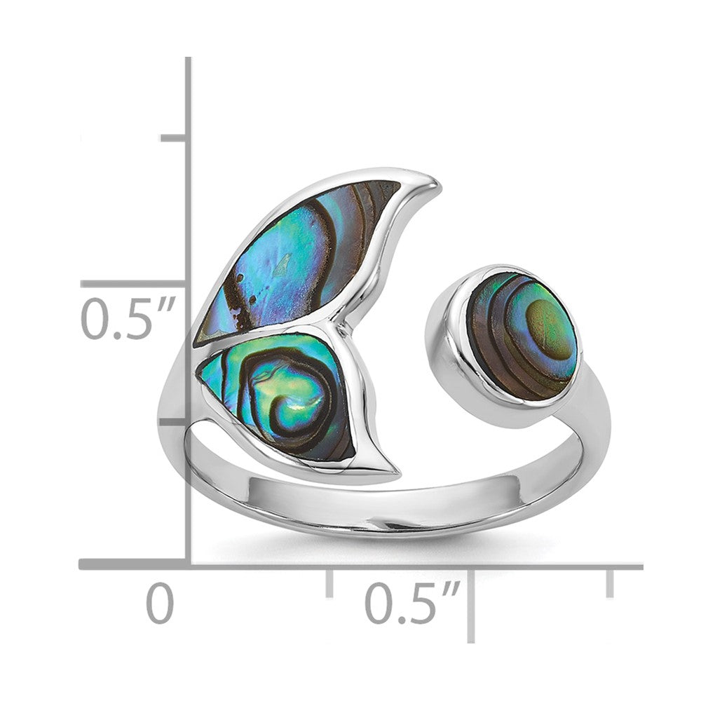 Sterling Silver Rhodium-plated Polished Abalone Whale Tail Size 8 Ring