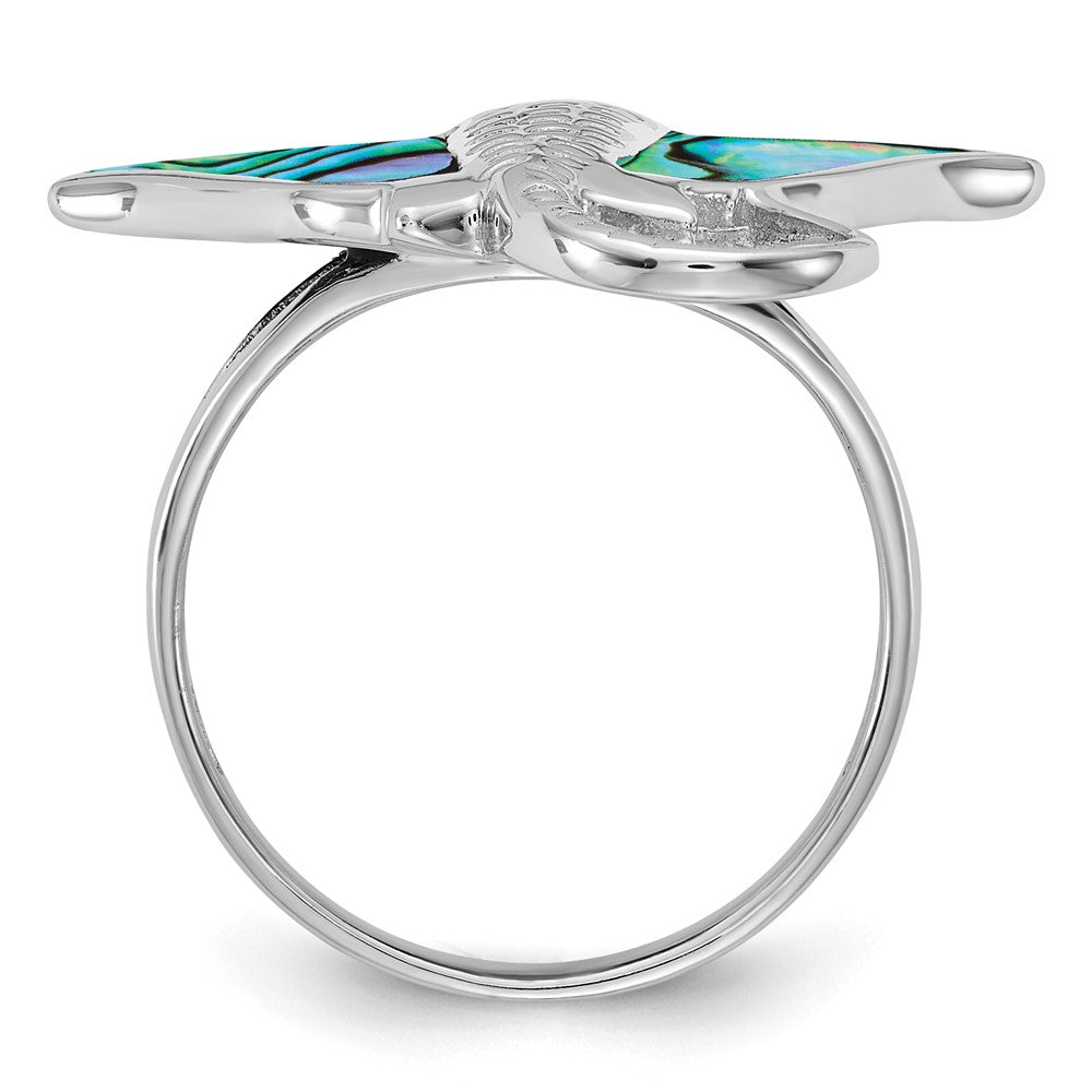 Sterling Silver Rhodium-plated Polished and Textured Abalone Stingray Size 7 Ring