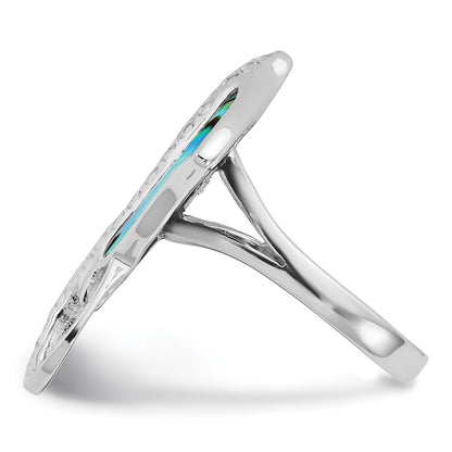 Sterling Silver Rhodium-plated Polished and Textured Abalone Stingray Size 7 Ring