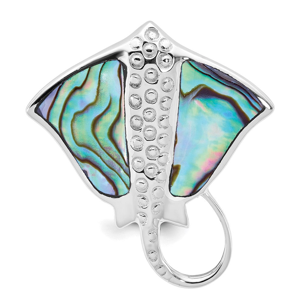 Sterling Silver Rhodium-plated Polished and Textured Abalone Stingray Size 7 Ring
