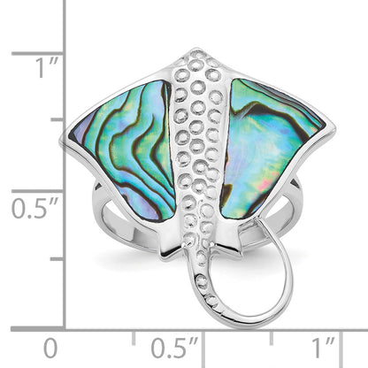Sterling Silver Rhodium-plated Polished and Textured Abalone Stingray Size 7 Ring