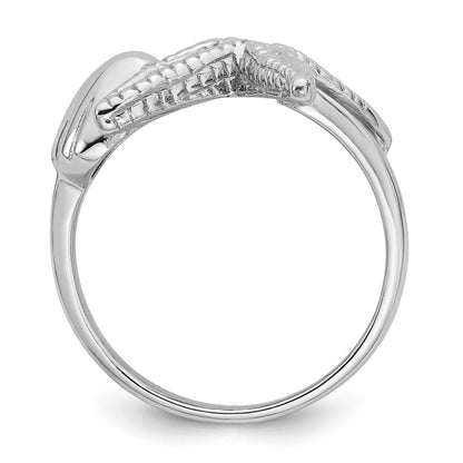Sterling Silver Rhodium-plated Polished and Textured Sea Shell with Starfish Size 7 Ring