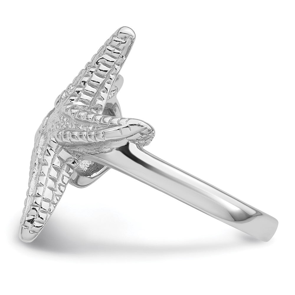 Sterling Silver Rhodium-plated Polished and Textured Sea Shell with Starfish Size 8 Ring