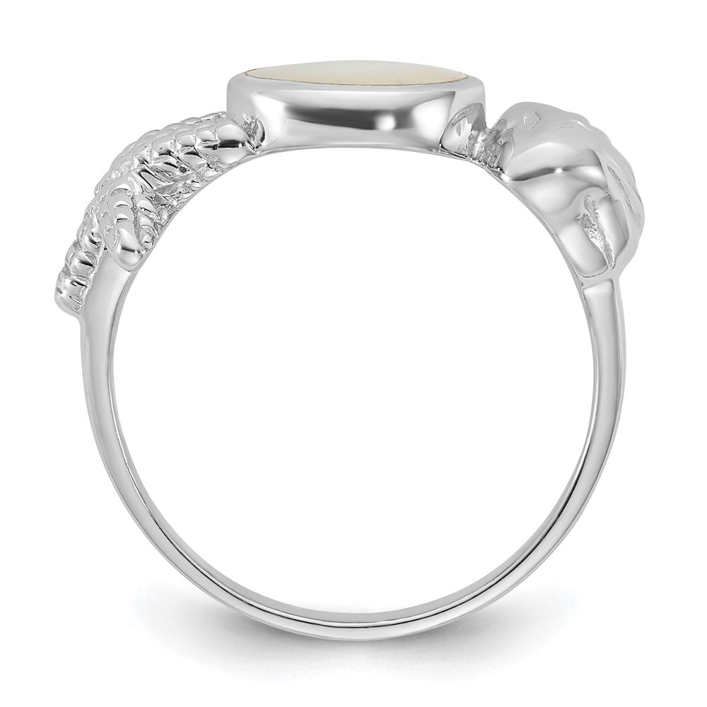 Sterling Silver Rhodium-plated Polished Oval Mother of Pearl and Sea Shell with Starfish Size 8 Ring