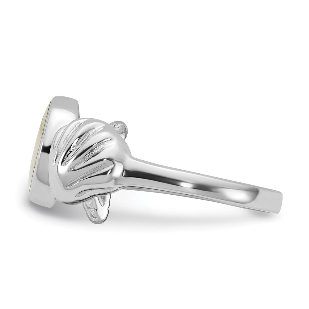 Sterling Silver Rhodium-plated Polished Oval Mother of Pearl and Sea Shell with Starfish Size 8 Ring
