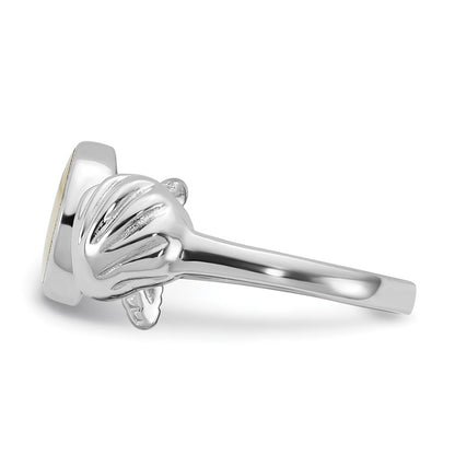 Sterling Silver Rhodium-plated Polished Oval Mother of Pearl and Sea Shell with Starfish Size 7 Ring