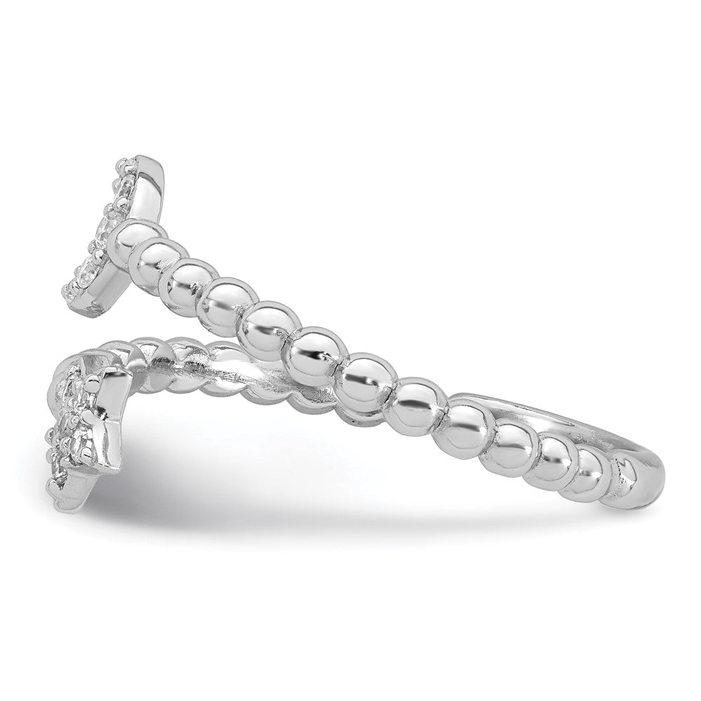 Sterling Silver Rhodium-plated Polished and Beaded Adjustable CZ Moon and Star Size 7 Ring