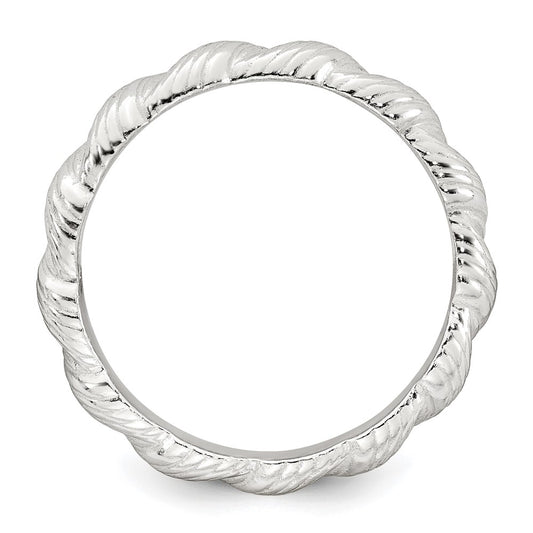 Sterling Silver Polished and Grooved Twisted Band Size 7 Ring