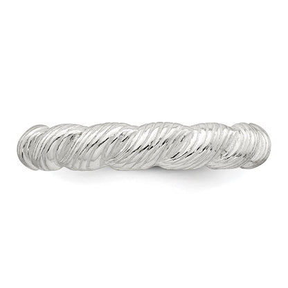 Sterling Silver Polished and Grooved Twisted Band Size 6 Ring