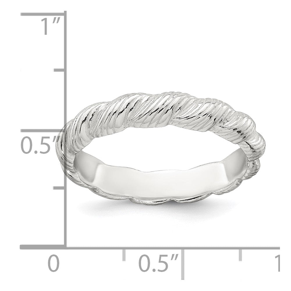 Sterling Silver Polished and Grooved Twisted Ring