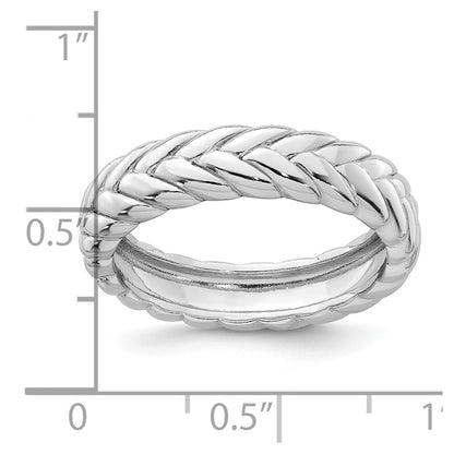 Sterling Silver Rhodium-plated Polished Chevron 5.00mm Band Size 8 Ring