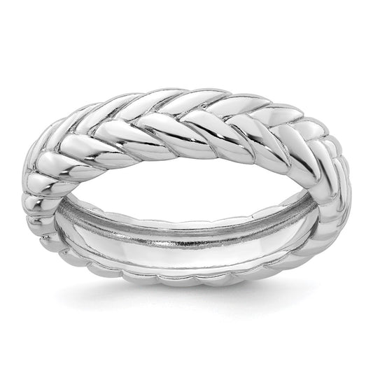 Sterling Silver Rhodium-plated Polished and Braided 5.00mm Band Size 8 Ring