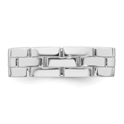 Sterling Silver Rhodium-plated Polished 5.8mm Brick Pattern Size 7 Ring