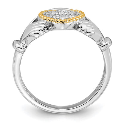 Sterling Silver Rhodium-plated with 14k Accent Polished CZ Size 8 Claddagh Ring