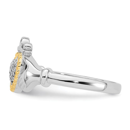 Sterling Silver Rhodium-plated with 14k Accent Polished CZ Size 7 Claddagh Ring