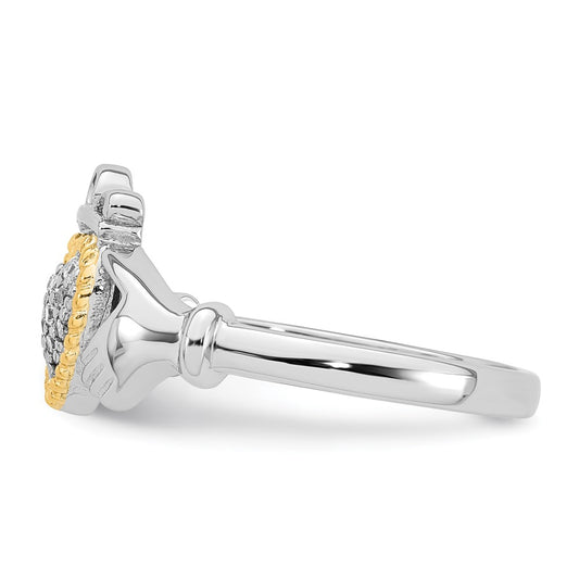 Sterling Silver Rhodium-plated with 14k Accent Polished CZ Size 7 Claddagh Ring