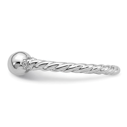 Sterling Silver Rhodium-plated Polished and Twisted CZ Ball End Size 7 Ring