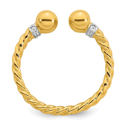 Sterling Silver Gold-plated Polished and Twisted CZ Ball End Size 7 Ring