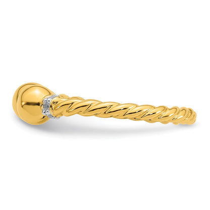 Sterling Silver Gold-plated Polished and Twisted CZ Ball End Size 8 Ring