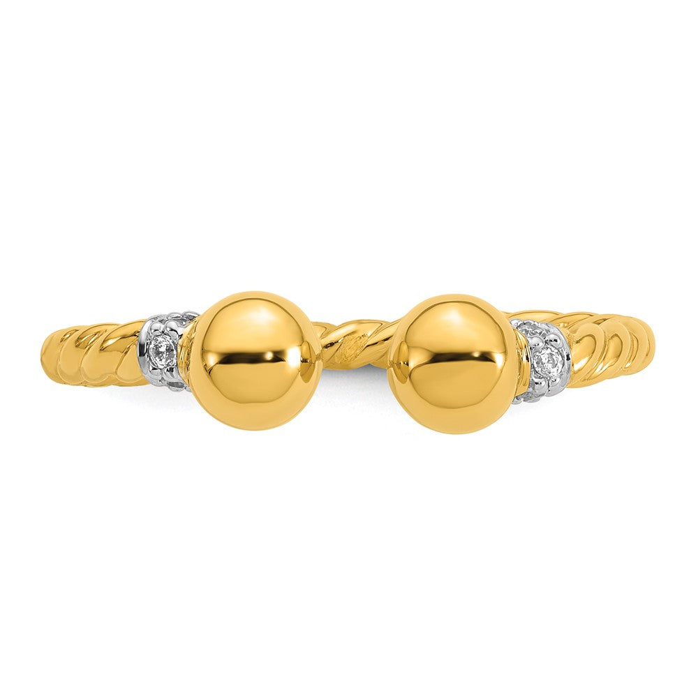 Sterling Silver Gold-plated Polished and Twisted CZ Ball End Size 6 Ring