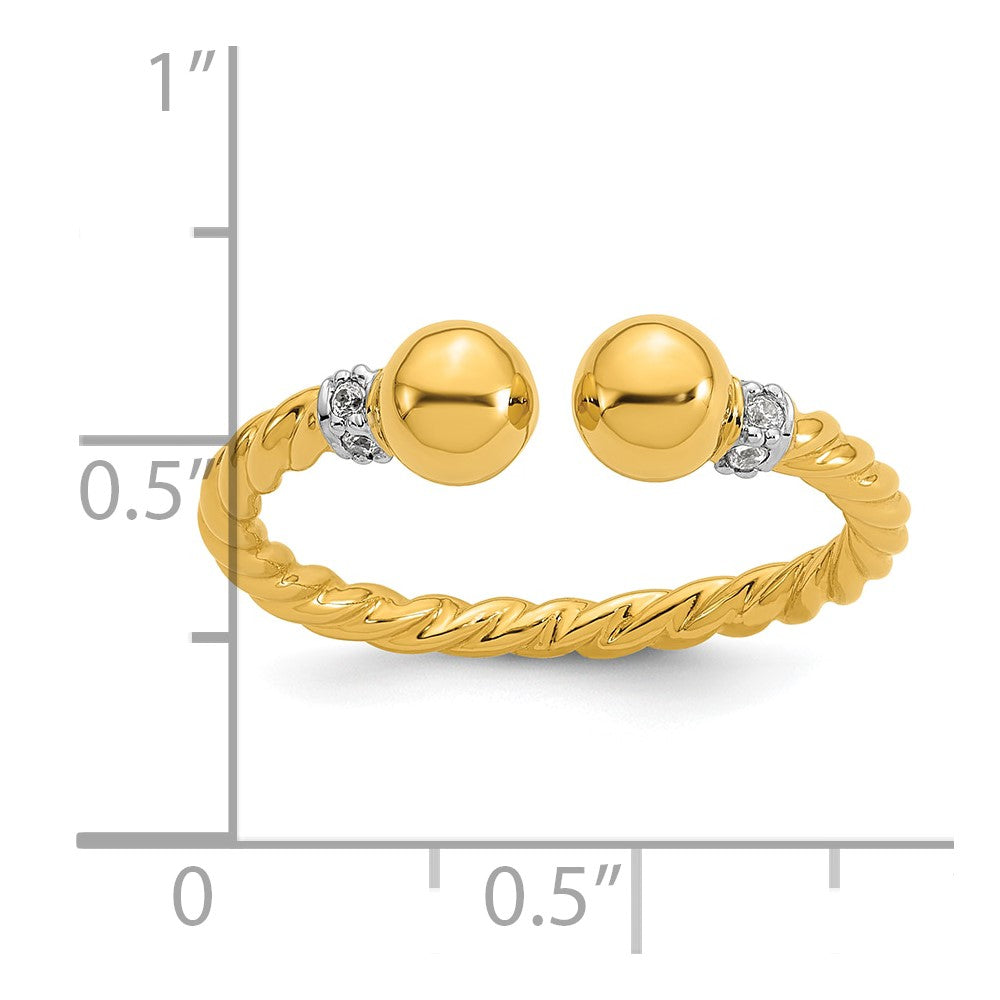 Sterling Silver Gold-plated Polished and Twisted CZ Ball End Size 6 Ring