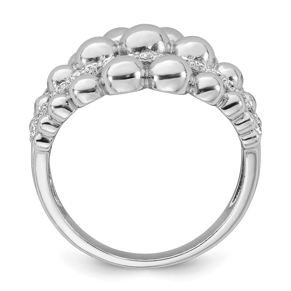 Sterling Silver Rhodium-plated Polished Graduated Beaded Fancy CZ Size 8 Ring