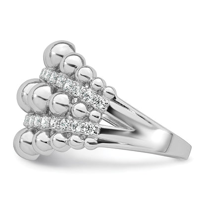 Sterling Silver Rhodium-plated Polished Graduated Beaded Fancy CZ Size 7 Ring