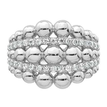 Sterling Silver Rhodium-plated Polished Graduated Beaded Fancy CZ Size 7 Ring