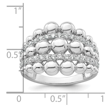 Sterling Silver Rhodium-plated Polished Graduated Beaded Fancy CZ Size 7 Ring