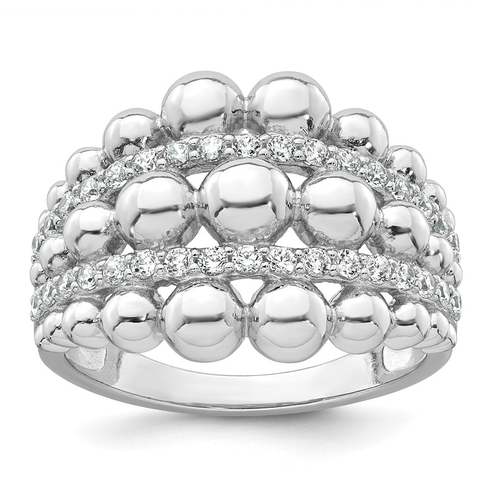 Sterling Silver Rhodium-plated Polished Graduated Beaded Fancy CZ Size 8 Ring
