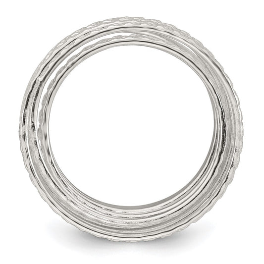 Sterling Silver Polished and Textured Wrapped Spring Size 6 Flexible Ring