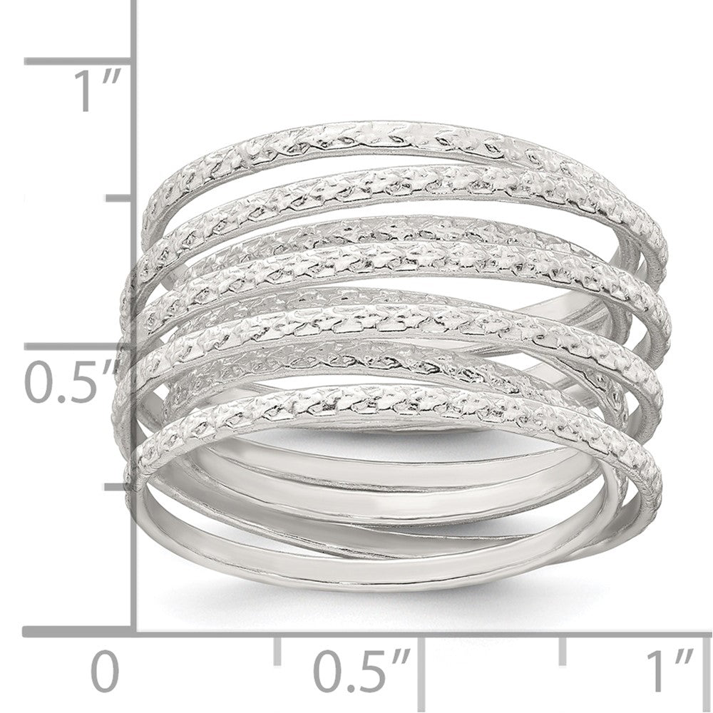 Sterling Silver Polished and Textured Wrapped Spring Size 8 Flexible Ring