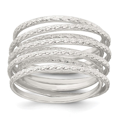 Sterling Silver Polished and Textured Wrapped Spring Size 7 Flexible Ring