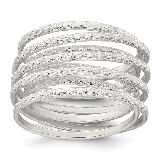 Sterling Silver Polished and Textured Wrapped Spring Size 7 Flexible Ring