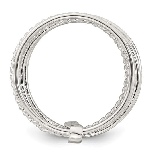 Sterling Silver Polished and Textured Twisted Multi-Band Size 7 Ring