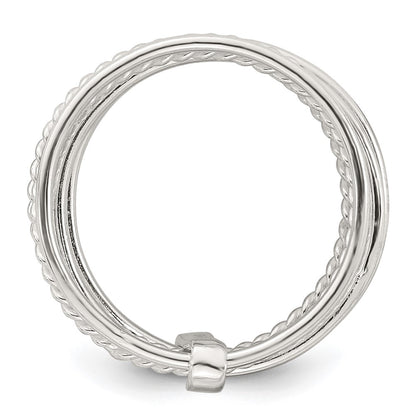 Sterling Silver Polished and Textured Twisted Multi-Band Size 8 Ring